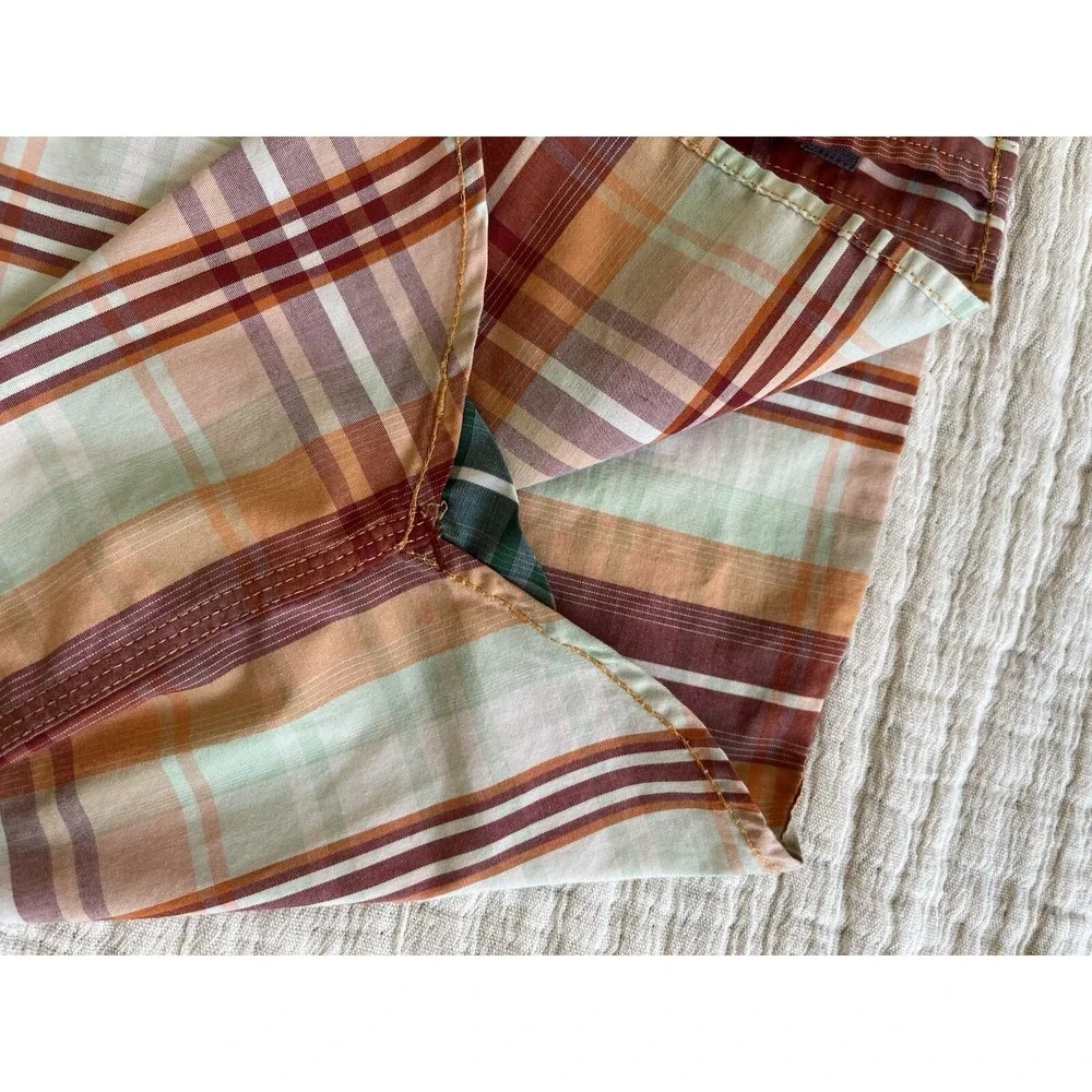 North‎ Face Mens XL Short Sleeve Button Down Shirt Plaid Red Orange Cotton